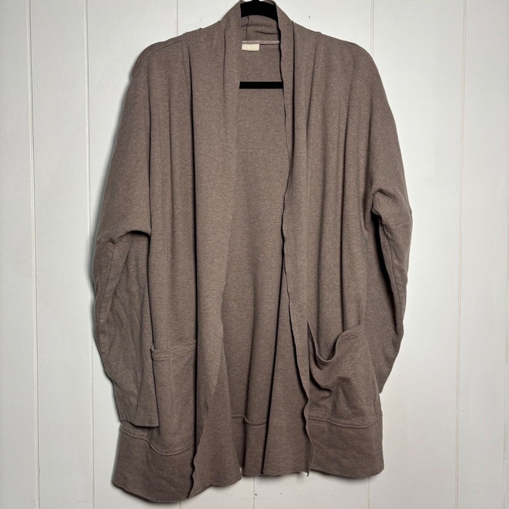 Pact Organic Cotton Airplane Wrap Open Front Cardigan Taupe Heather M/L Sweater